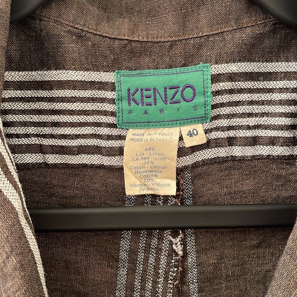 KENZO Paris : cotton linen button up t-shirt dress. Sexy slits for fun - Picture 2 of 5